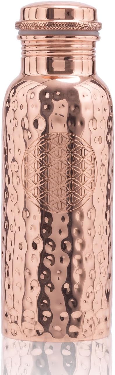 Kupferflasche Blume des Lebens – handgefertigt aus reinem Kupfer