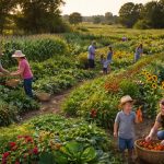 Offener Gemeinschaftsgarten auf einem Feld in Kansas