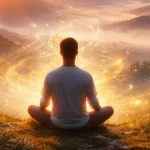 Eine ruhige, natürliche Landschaft im weichen Morgenlicht: sanfte Hügel, durchzogen von leichtem Nebel, während warme Sonnenstrahlen die Szene durchfluten und eine harmonische, fast meditative Atmosphäre erzeugen.