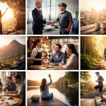 Ein symbolisches, ruhiges Querformat-Bild mit verschiedenen visuellen Elementen, die persönliche Entwicklung, Selbstreflexion und innere Stärke darstellen – darunter Licht und Schatten, Wege, einzelne Figuren und abstrakte Formen.