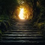 Eine spirituelle Szene in warmem, goldenem Licht: Eine einzelne Person sitzt meditierend in einer stillen Landschaft, während ein leuchtendes Herzzentrum und sanfte Lichtstrahlen aus dem Inneren nach oben in den Himmel aufsteigen. Die Atmosphäre vermittelt inneren Frieden, Selbsterkenntnis und die Verbindung zwischen menschlichem Bewusstsein und einer höheren Wirklichkeit.