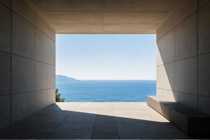 Ein moderner Mensch bewegt sich durch einen Alltag aus klaren rechteckigen Strukturen. Von einem geometrisch eingerichteten Wohnraum über Straßen, Gebäude und digitale Bildschirme bis zurück in die eigenen vier Wände prägen Rahmen, Linien und Raster jede Station des Tages. Die Szene verdeutlicht das Spannungsfeld zwischen Ordnung, Effizienz und dem Wunsch nach mehr Offenheit und Freiheit im Denken.